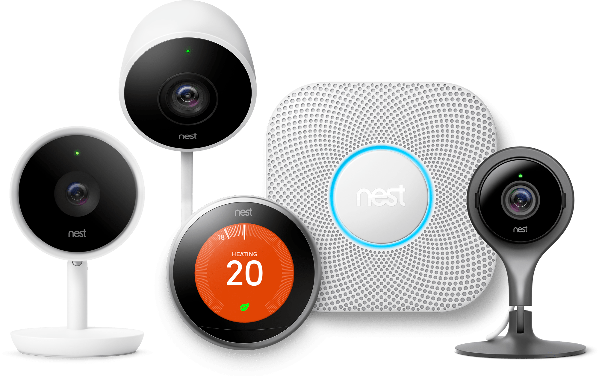 Google Nest Devices Installer. in the image are google nest devices like cctv cameras, thermostat and carbon monoxide alarm.